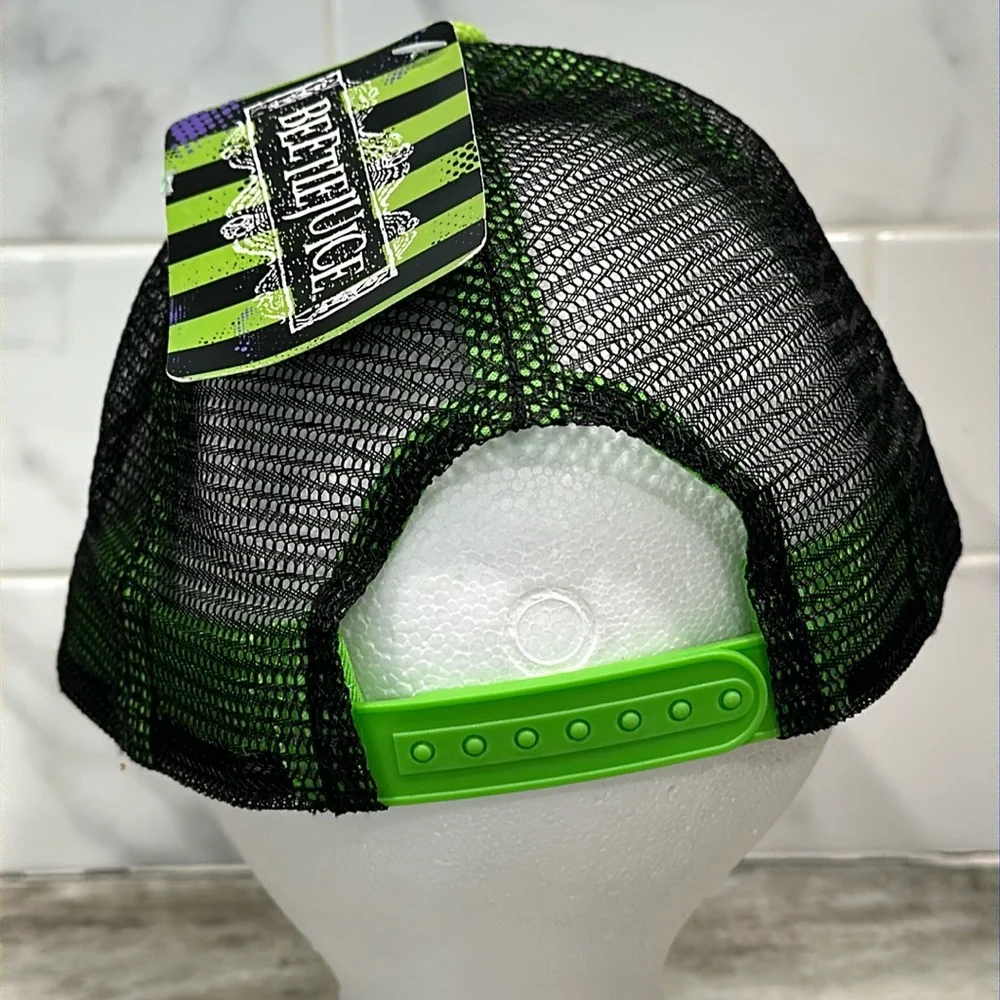 BEETLEJUICE Trucker Snap Back Cap H3 Embroidered Ghost Michael Keaton Hat NEW